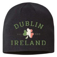 Dublin Est 988 Ireland Flag Shamrock Groovy St Patrick Day Sustainable Beanie