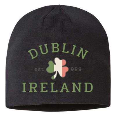 Dublin Est 988 Ireland Flag Shamrock Groovy St Patrick Day Sustainable Beanie