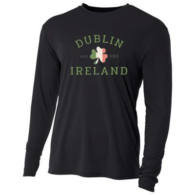 Dublin Est 988 Ireland Flag Shamrock Groovy St Patrick Day Cooling Performance Long Sleeve Crew