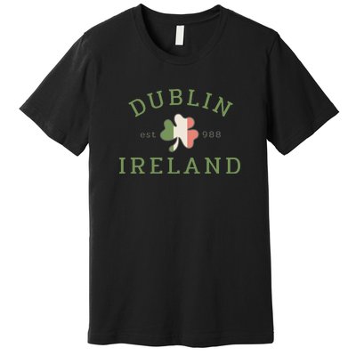 Dublin Est 988 Ireland Flag Shamrock Groovy St Patrick Day Premium T-Shirt