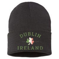 Dublin Est 988 Ireland Flag Shamrock Groovy St Patrick Day Sustainable Knit Beanie