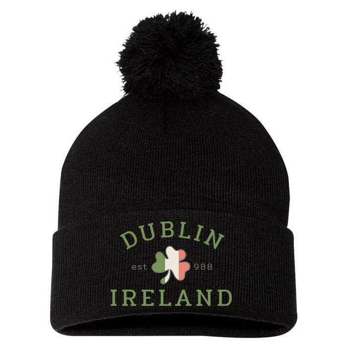 Dublin Est 988 Ireland Flag Shamrock Groovy St Patrick Day Pom Pom 12in Knit Beanie