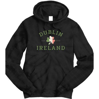 Dublin Est 988 Ireland Flag Shamrock Groovy St Patrick Day Tie Dye Hoodie