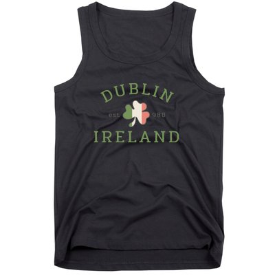 Dublin Est 988 Ireland Flag Shamrock Groovy St Patrick Day Tank Top