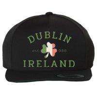 Dublin Est 988 Ireland Flag Shamrock Groovy St Patrick Day Wool Snapback Cap