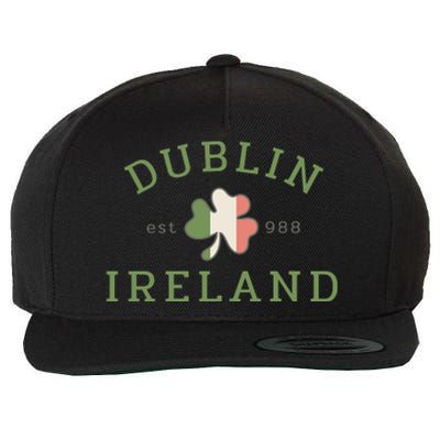 Dublin Est 988 Ireland Flag Shamrock Groovy St Patrick Day Wool Snapback Cap