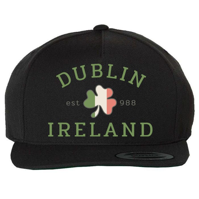 Dublin Est 988 Ireland Flag Shamrock Groovy St Patrick Day Wool Snapback Cap