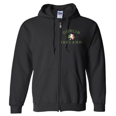 Dublin Est 988 Ireland Flag Shamrock Groovy St Patrick Day Full Zip Hoodie