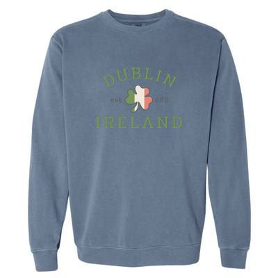 Dublin Est 988 Ireland Flag Shamrock Groovy St Patrick Day Garment-Dyed Sweatshirt