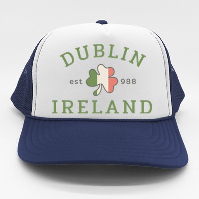 Dublin Est 988 Ireland Flag Shamrock Groovy St Patrick Day Trucker Hat