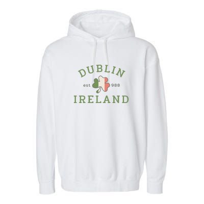 Dublin Est 988 Ireland Flag Shamrock Groovy St Patrick Day Garment-Dyed Fleece Hoodie