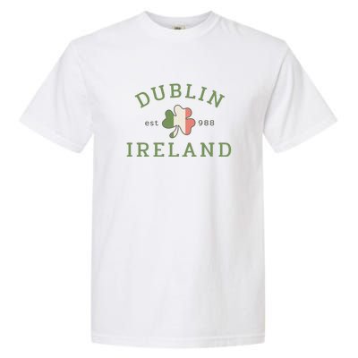 Dublin Est 988 Ireland Flag Shamrock Groovy St Patrick Day Garment-Dyed Heavyweight T-Shirt