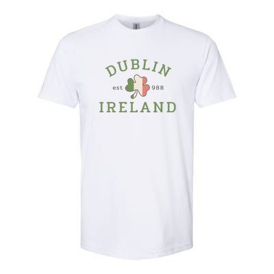 Dublin Est 988 Ireland Flag Shamrock Groovy St Patrick Day Softstyle CVC T-Shirt