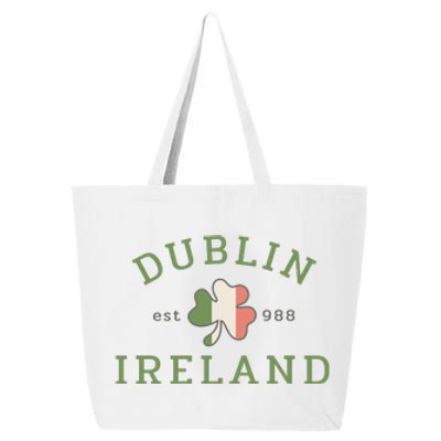 Dublin Est 988 Ireland Flag Shamrock Groovy St Patrick Day 25L Jumbo Tote