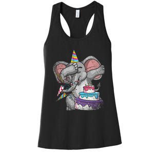 Dabbing Elephant Africa Safari Animal Cake Birthday Women's Racerback Tank