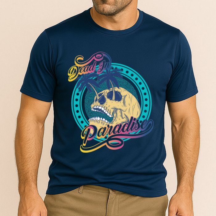 Dead In Paradise Tropical Skull Cooling Performance Crew T-Shirt