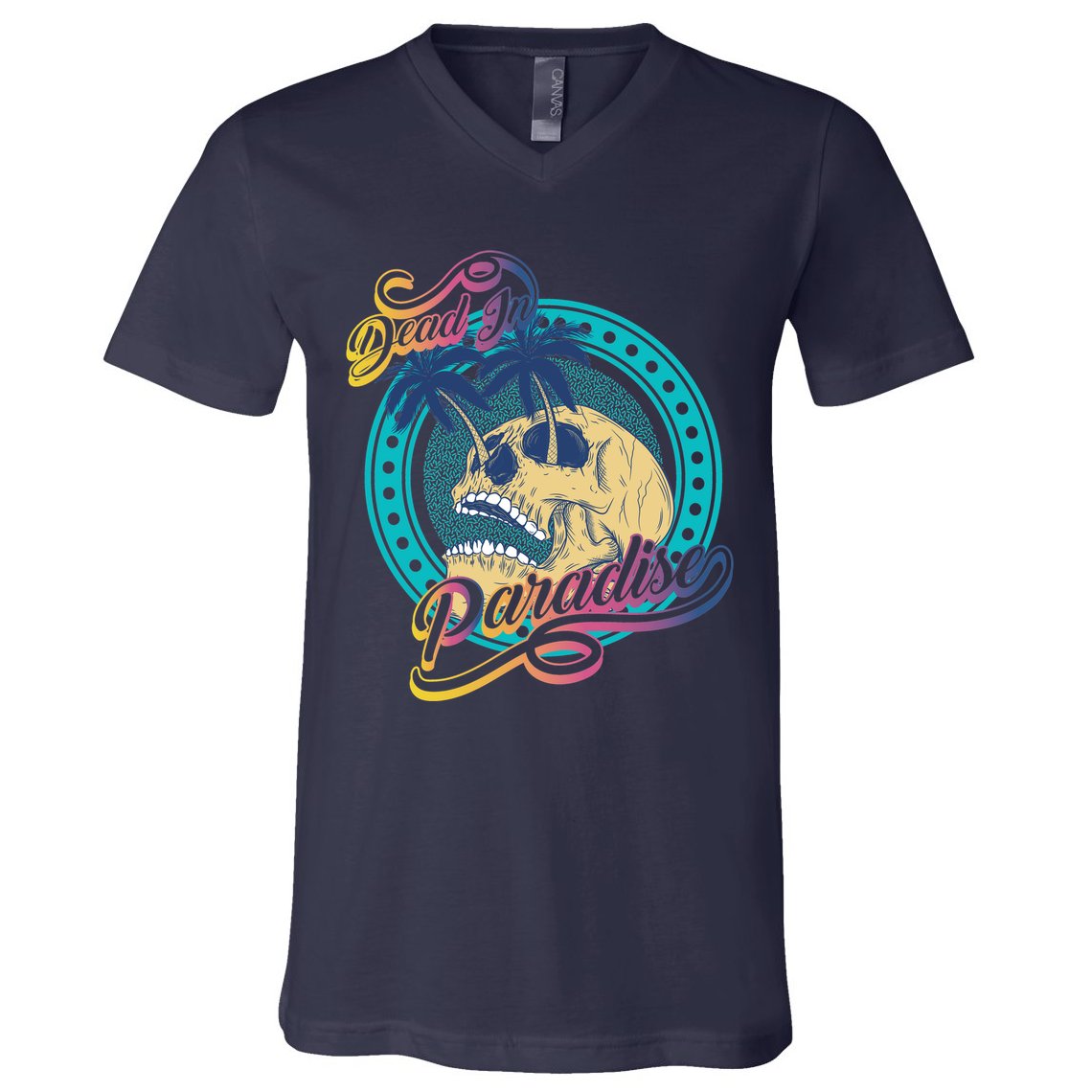 Dead In Paradise Tropical Skull V-Neck T-Shirt