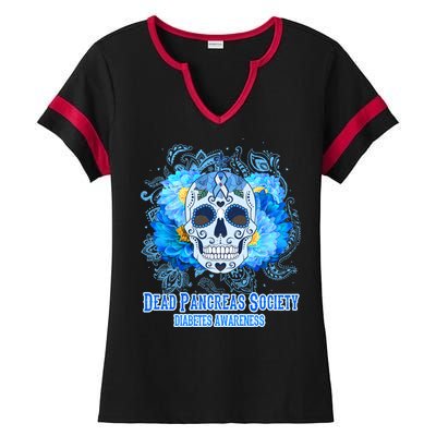 Dead Pancreas Society Diabetes Awareness Sugar Skull Ladies Halftime Notch Neck Tee