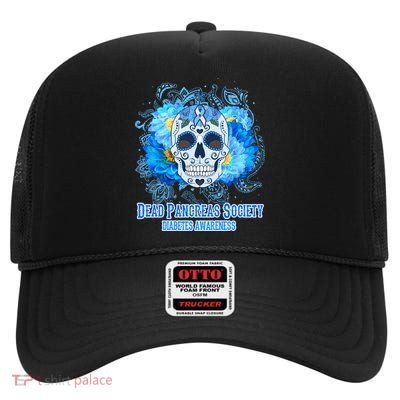 Dead Pancreas Society Diabetes Awareness Sugar Skull High Crown Mesh Back Trucker Hat