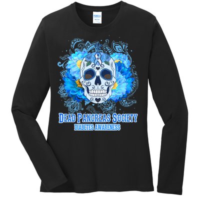 Dead Pancreas Society Diabetes Awareness Sugar Skull Ladies Long Sleeve Shirt