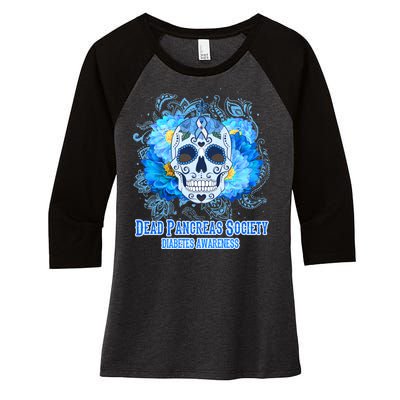 Dead Pancreas Society Diabetes Awareness Sugar Skull Women's Tri-Blend 3/4-Sleeve Raglan Shirt