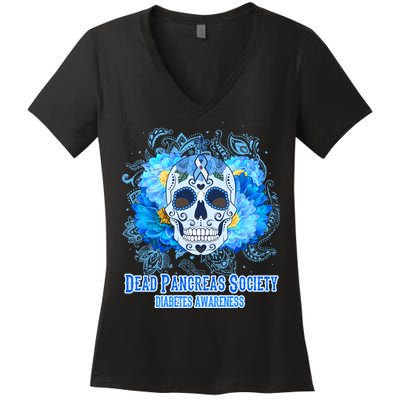 Dead Pancreas Society Diabetes Awareness Sugar Skull Women's V-Neck T-Shirt