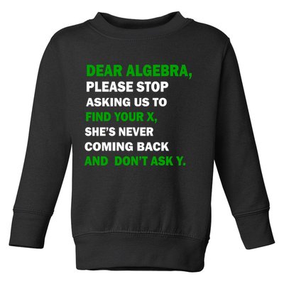 Dear Algebra Find Your X And Don't Tell Y Toddler Sweatshirt