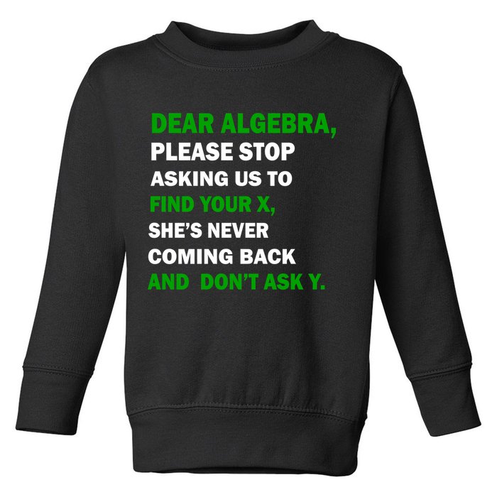 Dear Algebra Find Your X And Don't Tell Y Toddler Sweatshirt