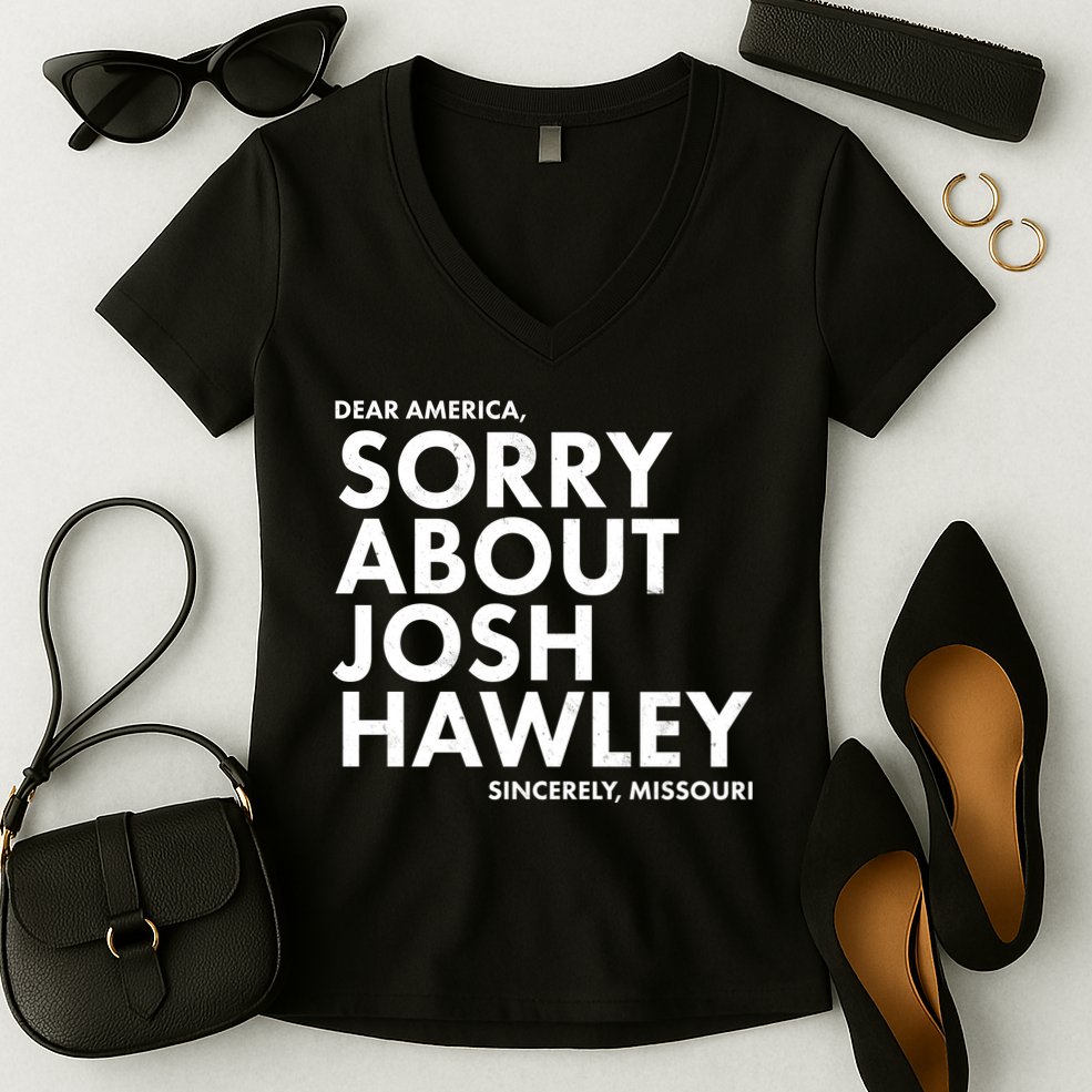 Dear America Sorry About Josh Hawley Sincerely Missouri  Women's V-Neck T-Shirt