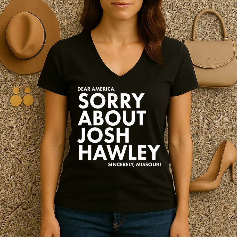 Dear America Sorry About Josh Hawley Sincerely Missouri  Women's V-Neck T-Shirt
