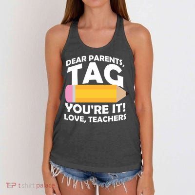 Dear Parents Tag You're It Love Teachers Pencil Women's Knotted Racerback Tank