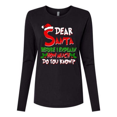 Dear Santa Before I Explain How Much Do You know Womens Cotton Relaxed Long Sleeve T-Shirt