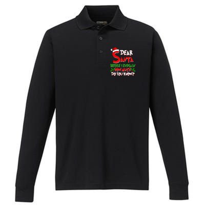 Dear Santa Before I Explain How Much Do You know Performance Long Sleeve Polo