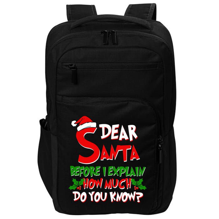 Dear Santa Before I Explain How Much Do You know Impact Tech Backpack