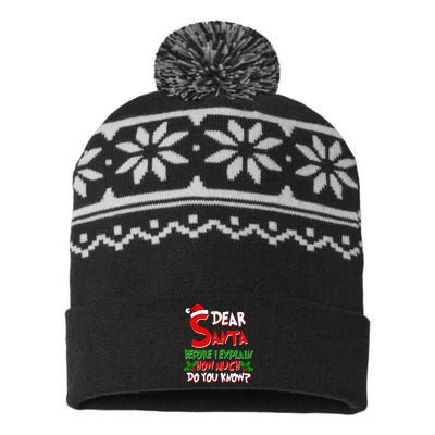 Dear Santa Before I Explain How Much Do You know USA-Made Snowflake Beanie