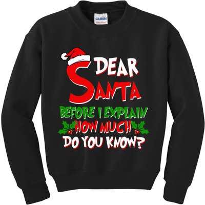 Dear Santa Before I Explain How Much Do You know Kids Sweatshirt