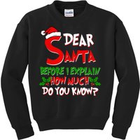 Dear Santa Before I Explain How Much Do You know Kids Sweatshirt