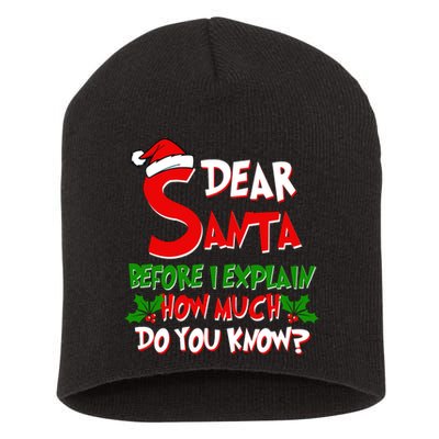 Dear Santa Before I Explain How Much Do You know Short Acrylic Beanie