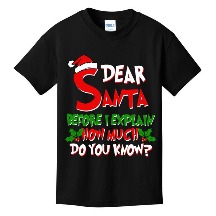 Dear Santa Before I Explain How Much Do You know Kids T-Shirt