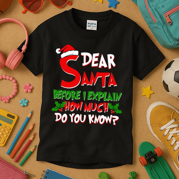 Dear Santa Before I Explain How Much Do You know Kids T-Shirt