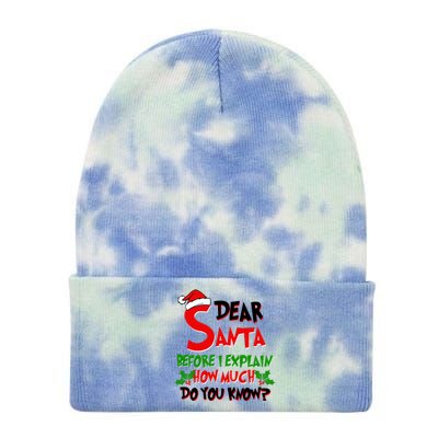 Dear Santa Before I Explain How Much Do You know Tie Dye 12in Knit Beanie