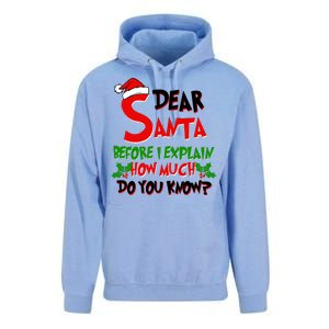 Dear Santa Before I Explain How Much Do You know Unisex Surf Hoodie