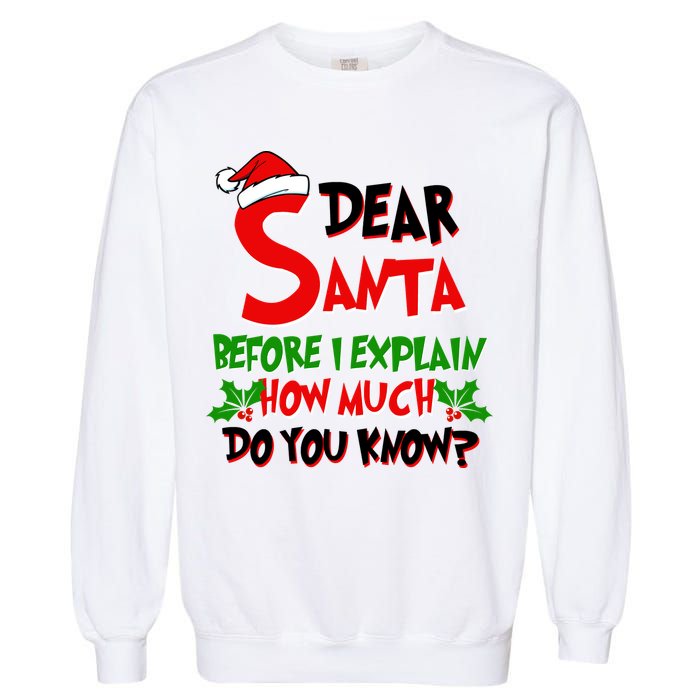 Dear Santa Before I Explain How Much Do You know Garment-Dyed Sweatshirt