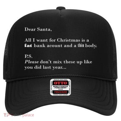 Dear Santa Fat Bank Account Thin Body Christmas High Crown Mesh Back Trucker Hat