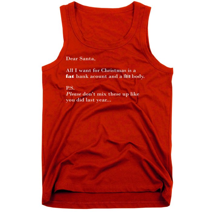 Dear Santa Fat Bank Account Thin Body Christmas Tank Top