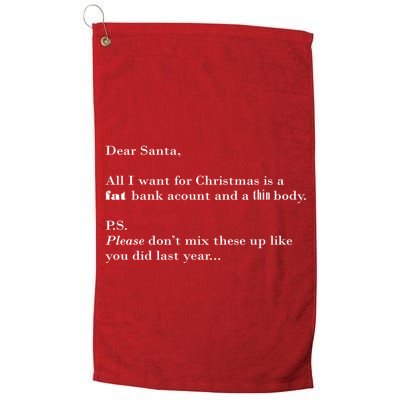 Dear Santa Fat Bank Account Thin Body Christmas Golf Towel