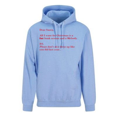 Dear Santa Fat Bank Account Thin Body Christmas Unisex Surf Hoodie