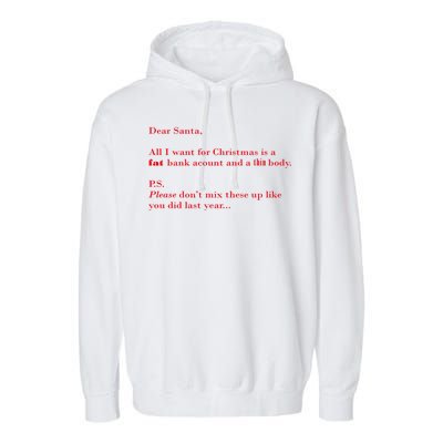 Dear Santa Fat Bank Account Thin Body Christmas Garment-Dyed Fleece Hoodie