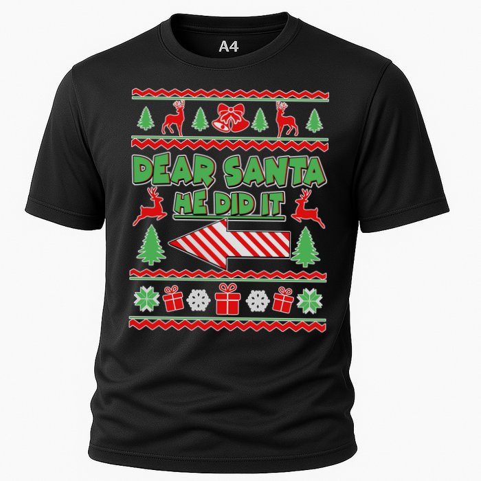 Dear Santa He Did It Funny Ugly Christmas Cooling Performance Crew T-Shirt