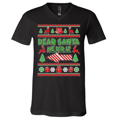 Dear Santa He Did It Funny Ugly Christmas V-Neck T-Shirt